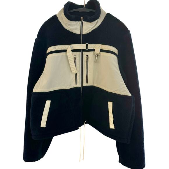 REESE COOPER Sherpa Fleece Cropped Jacket Navy Cream Size M